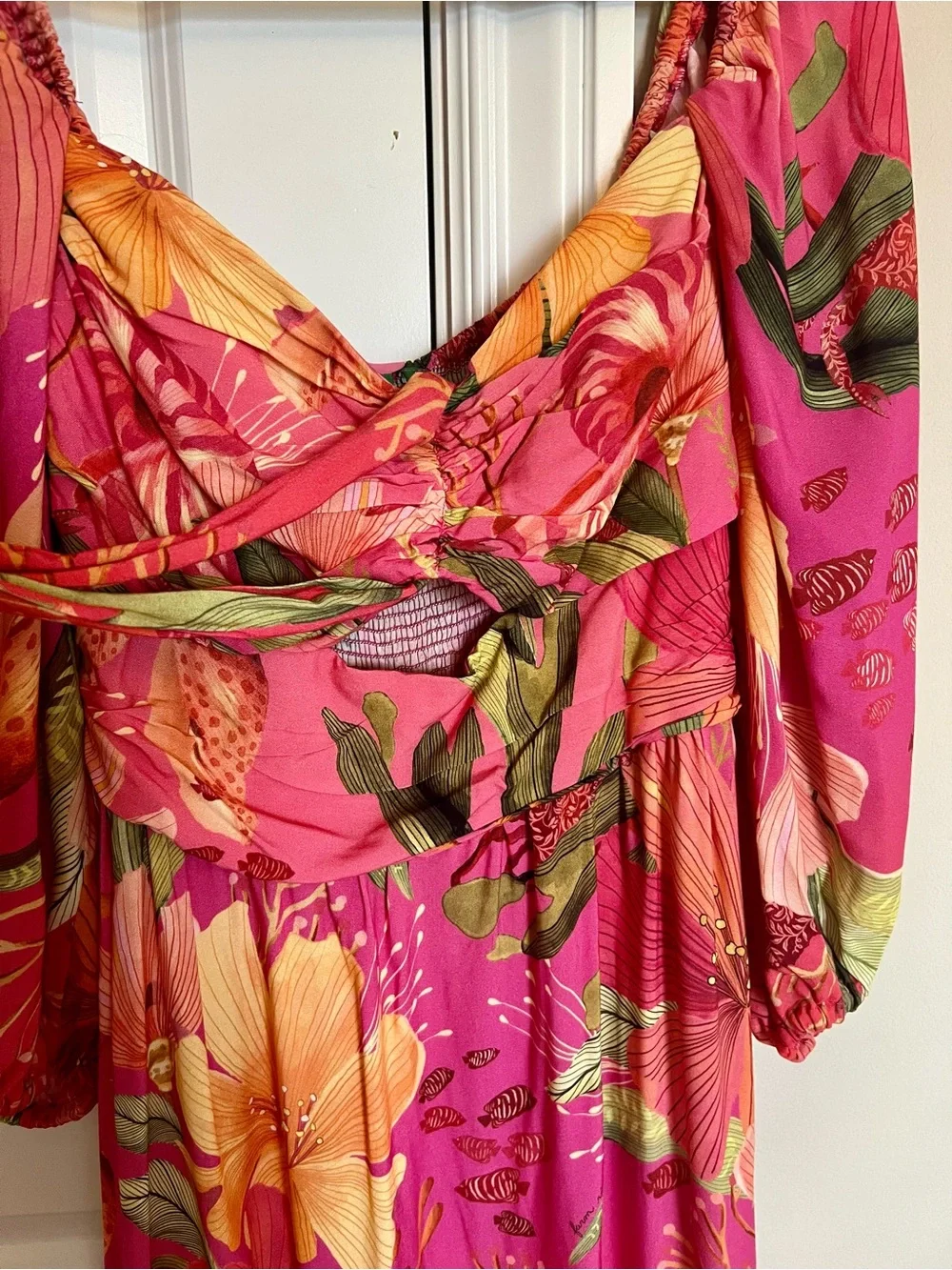 FARM Rio Brazil Hot Pink & Orange Floral Tie-Front Maxi Dress - Picture 7 of 8
